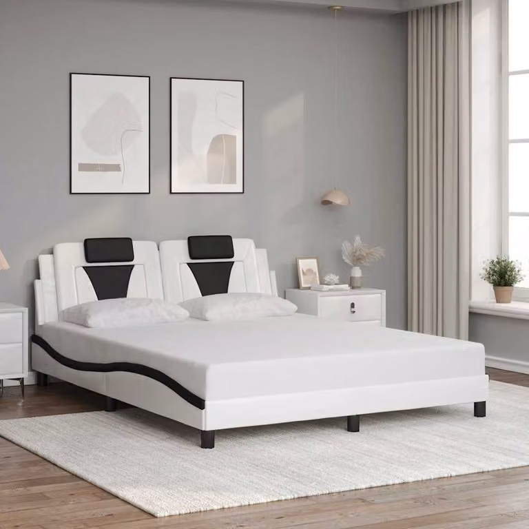 vidaXL Giroletto Viana senza Materasso in Similpelle Nero e Bianco L/P/H: 200 x 160 x 74,5 cm