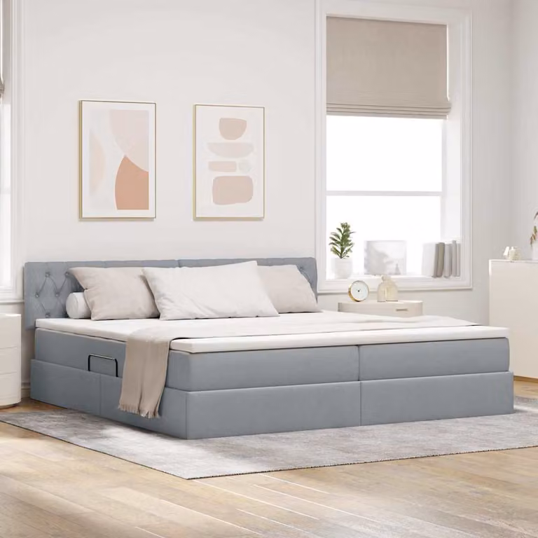 Letto con contenitore e illuminazione LED vidaXL in tessuto Grigio, L/P: 200 x 200 cm