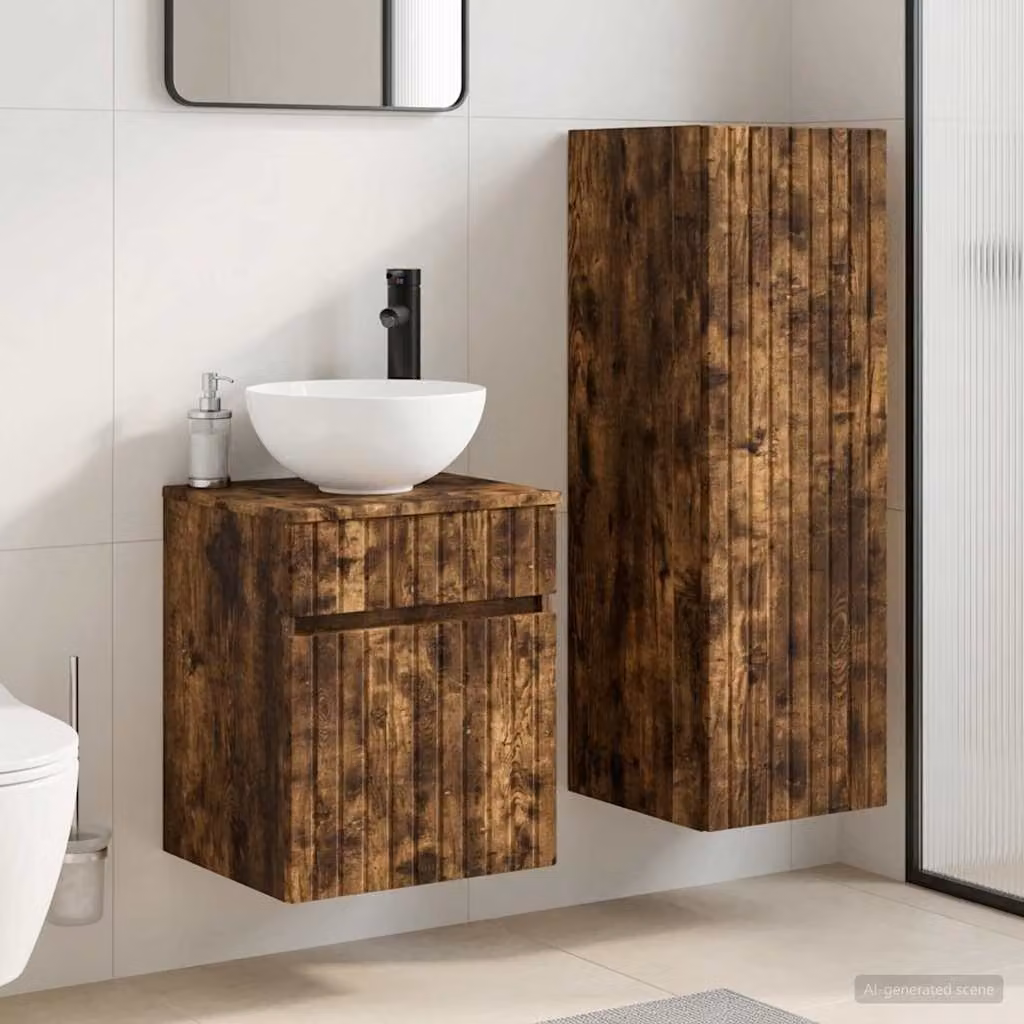 Set di mobili per il bagno vidaXL composto da 2 pezzi in legno marrone opaco, L/P/H: 33 x 34,5 x 100 cm