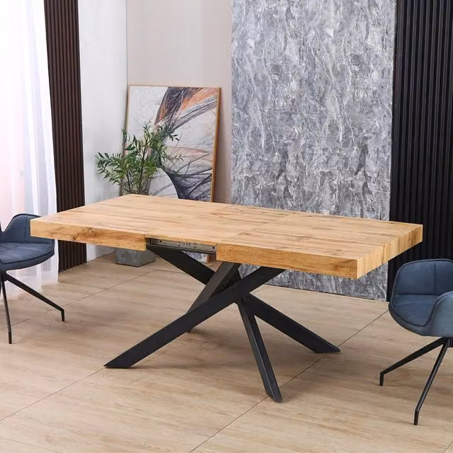 Tavolo rettangolare allungabile Belinda piano rovere e base nera 160x90x75