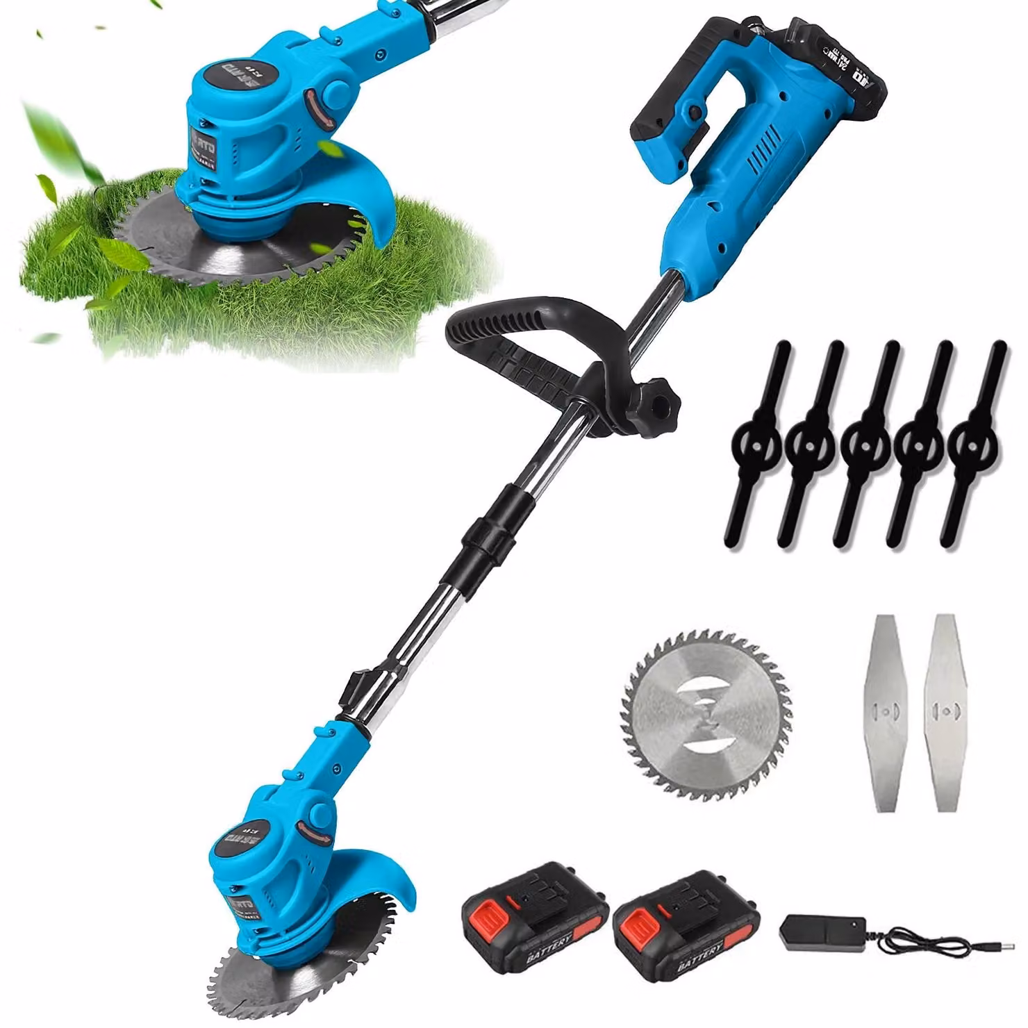 Tagliasiepi elettrico - 18.000 giri/min - 21 V - 800 W - Motore brushless (senza spazzole) - Lunghezza regolabile - 2 batterie