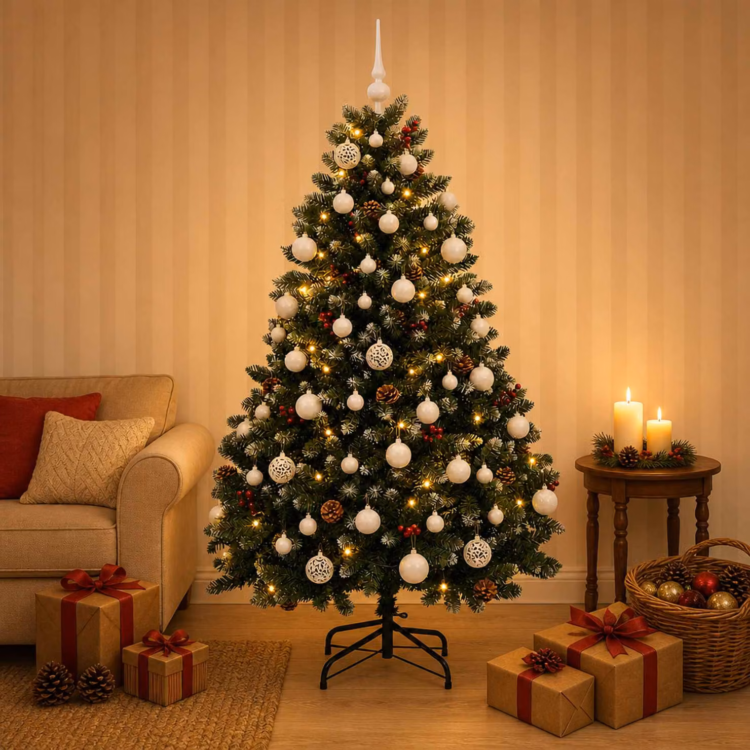 vidaXL Albero di Natale artificiale verde con palline 150 cm 150 LED