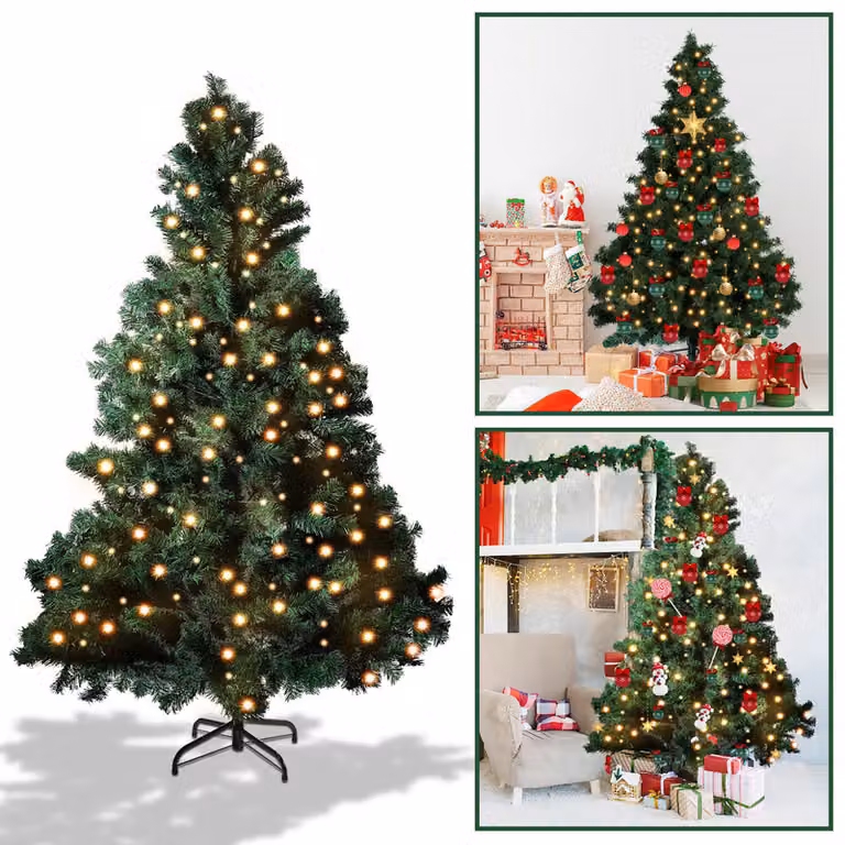 Clanmacy LED 210CM Albero di Natale Artificiale Verde PVC Aghi Albero decorativo per la decorazione di Natale con luci fiabesche, con 1200 punte