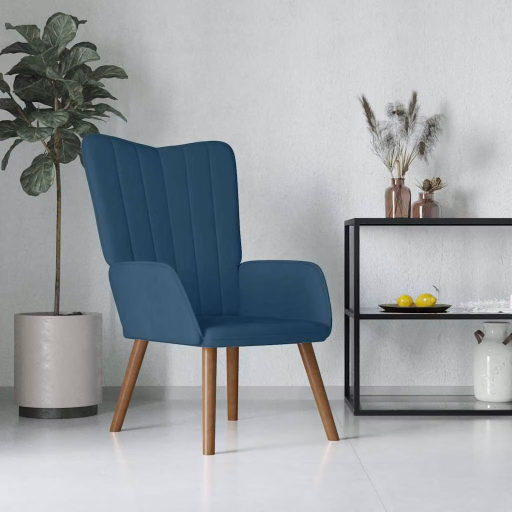 Poltrona Relax vidaXL in Velluto Blu con Braccioli e Seduta in Schiuma
