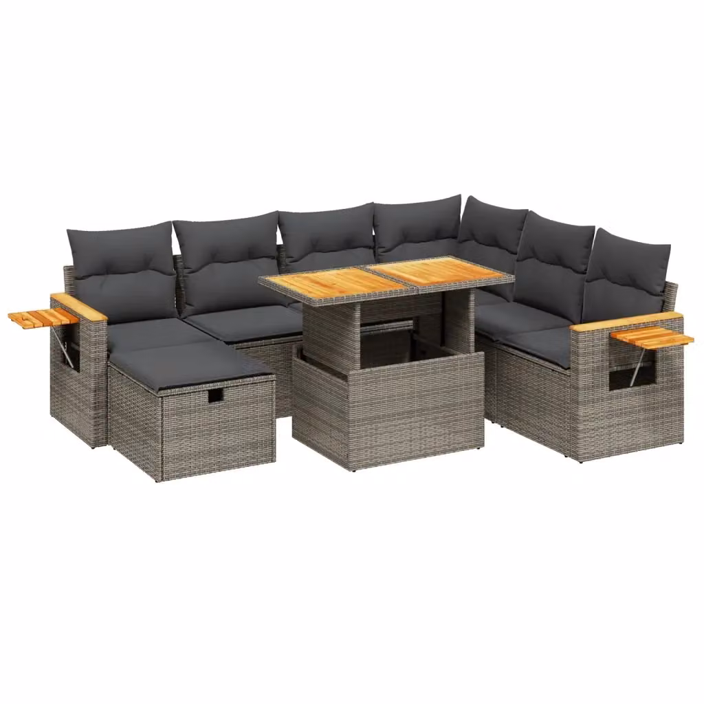 Set Divano da Giardino vidaXL 8 pz in Polyrattan Grigio con Cuscini e Tavolino – 2