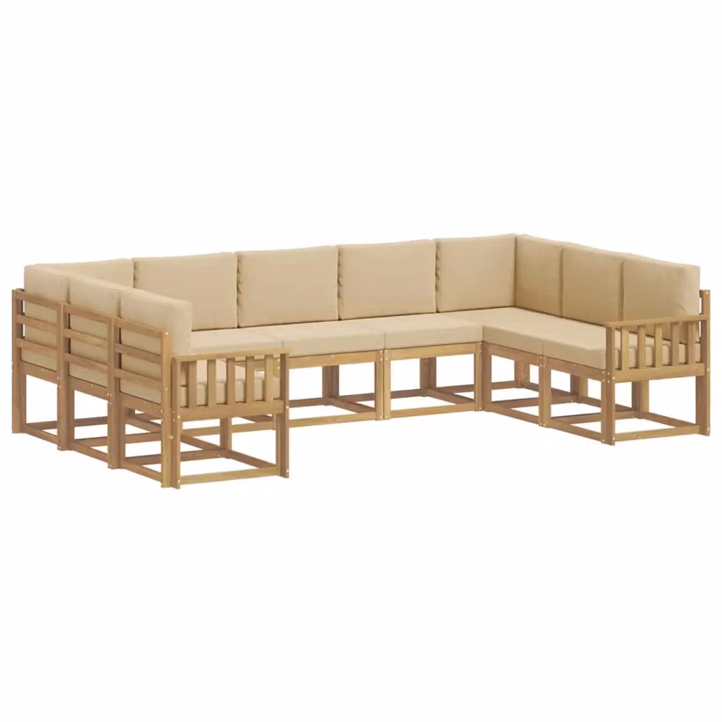 Set di divani da esterno vidaXL in legno di acacia con cuscini, Bianco e Beige – 2