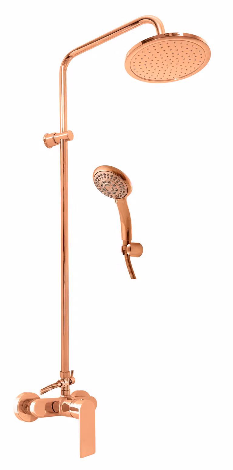 Slezák-RAV Rubinetto doccia NIL con soffione e doccetta - rosa dorato - spazzolato, Colore: ROSA ORO - spazzolato , Finitura superficiale: PVD, Dimensione: 150 mm