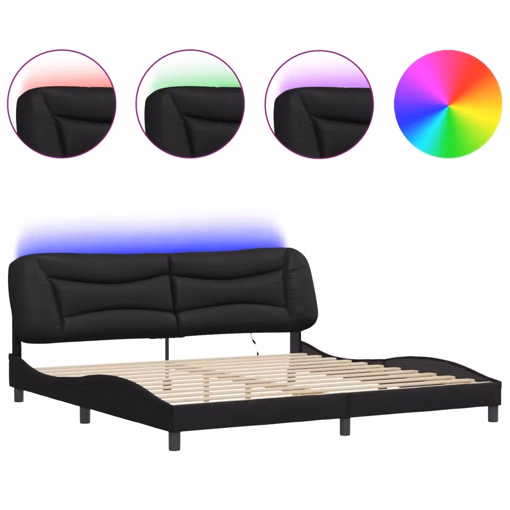 vidaXL Giroletto Hvar Nero con LED e porta USB, L 200 x P 200 cm – 2