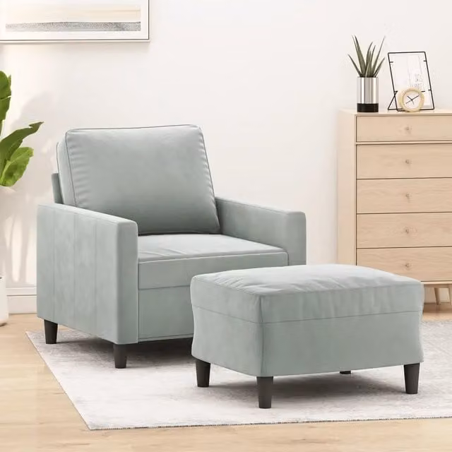Poltrona con Poggiapiedi vidaXL in Velluto Grigio con Struttura in Metallo e MDF per Soggiorno