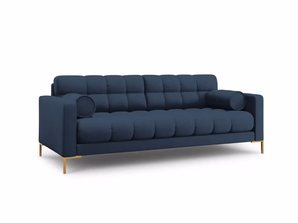 Divano 3 posti Bali di Cosmopolitan Design in tessuto blu con dettagli oro e struttura in metallo per il tuo soggiorno – 2