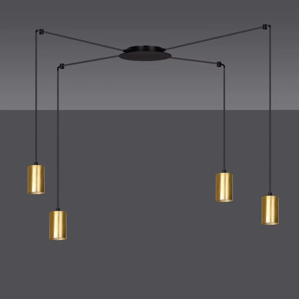Lampada a sospensione moderna Tracker Takehaya in metallo nero e oro con 4 luci cilindriche e altezza regolabile – 2
