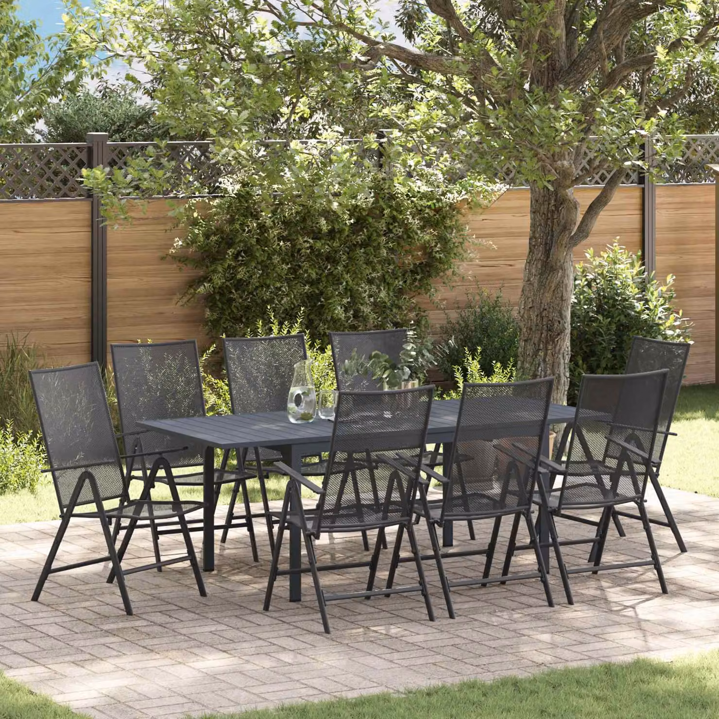Set da pranzo per giardino e terrazza vidaXL in acciaio antracite da 9 pezzi – 1