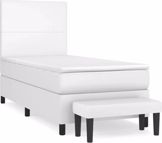 Letto singolo | Letto per adulti | Giroletto a Molle con Materasso Bianco 80x200 cm in Similpelle