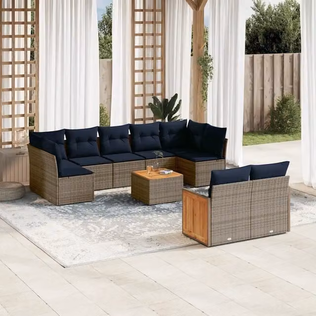 Set Divani da Giardino 10 pz con Cuscini Grigio in Polyrattan 3227979
