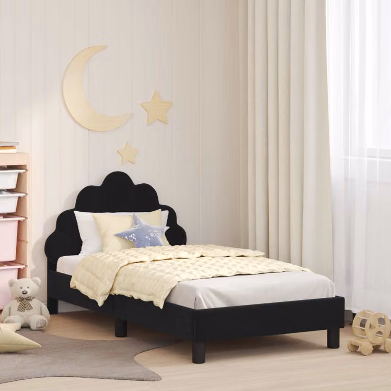 Struttura letto per bambini vidaXL con testata in velluto nero, L 160 x P 80 cm