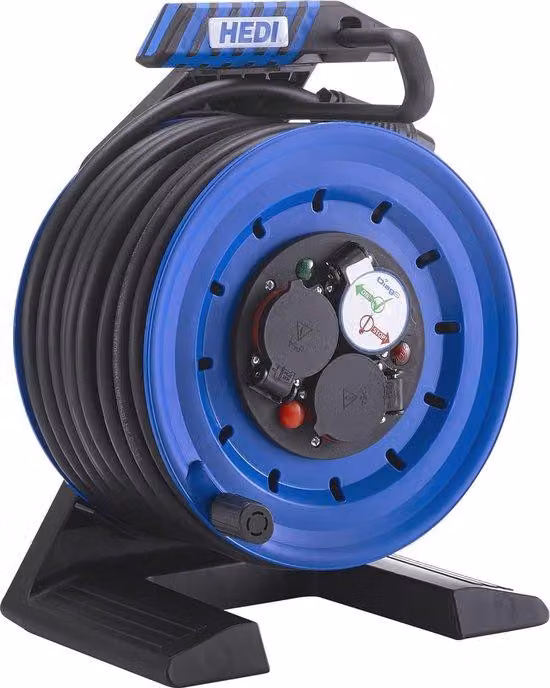 Avvolgicavo con cavo in neoprene da 25 m e alloggiamento dei contatti impermeabile.