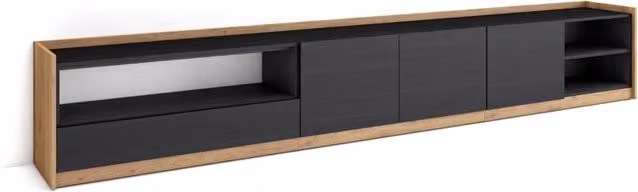 Mobile TV Soggiorno, 310x50x37 cm, Per TV fino a 80", Mobile Soggiorno, Nero e rovere