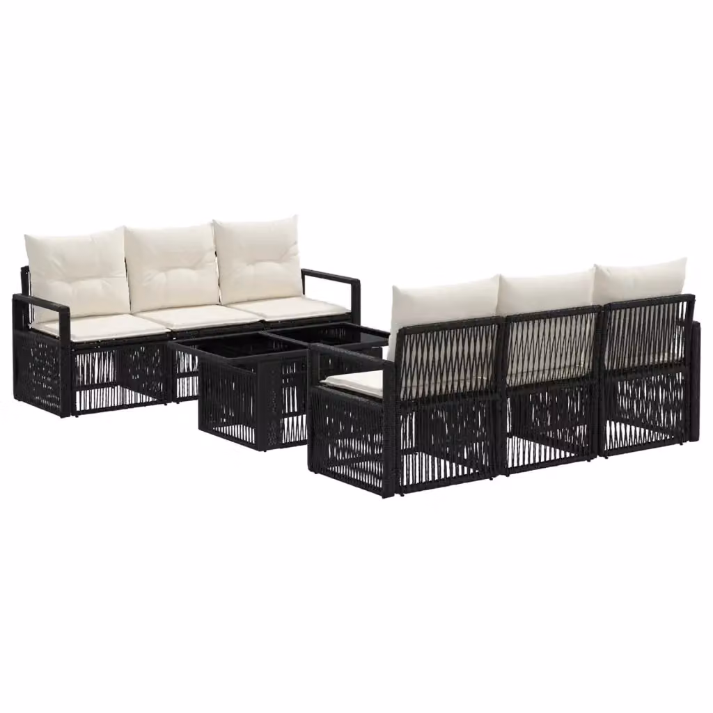 Set Divano da Giardino 7 Pezzi vidaXL in Polyrattan Nero e Bianco Crema con Tavolino e Cuscini Imbottiti – 2