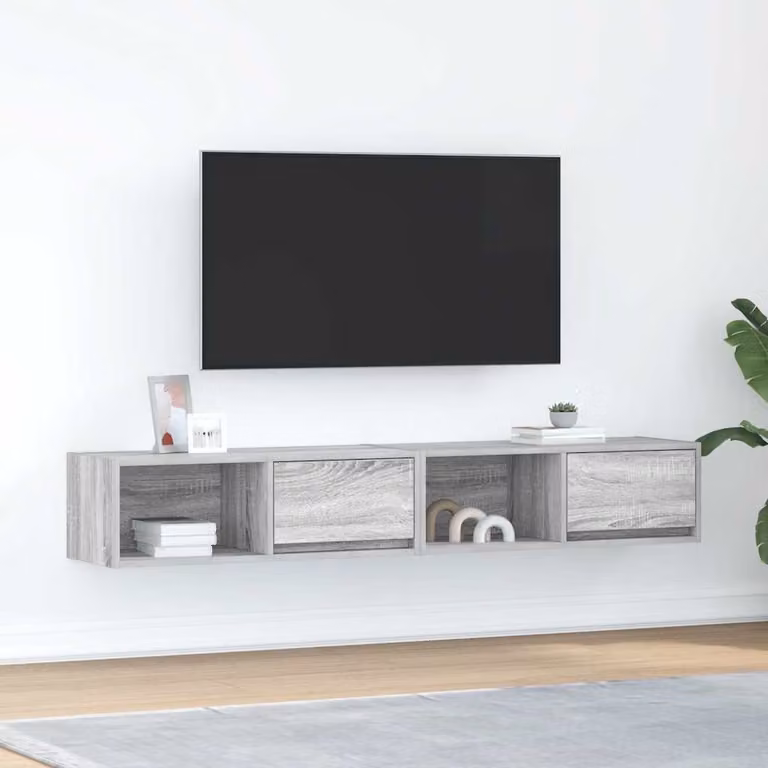 Set di 2 mobili TV moderni vidaXL in legno multistrato grigio, sospesi a parete, L 80 cm x P 31 cm x H 25,5 cm