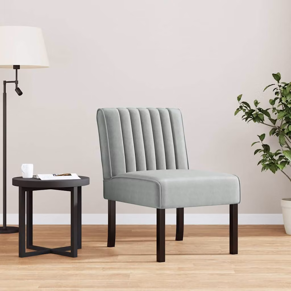 Sedia Lounge moderna vidaXL in velluto grigio chiaro con struttura in legno e imbottitura in schiuma