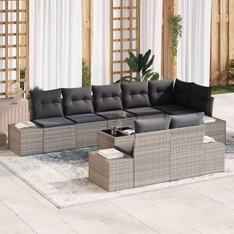 Maison Exclusive - Set da giardino composto da 9 pezzi, divano in rattan sintetico color grigio chiaro