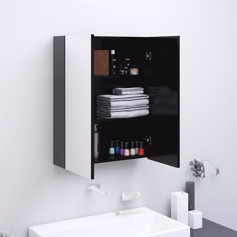 Armadietto a specchio da bagno moderno vidaXL in MDF antracite lucido L: 60 cm, P: 15 cm, H: 75 cm