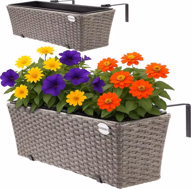 Set di 2 fioriere da balcone Casaria in polyrattan color crema L: 60 cm, P: 20 cm, H: 19 cm – 1
