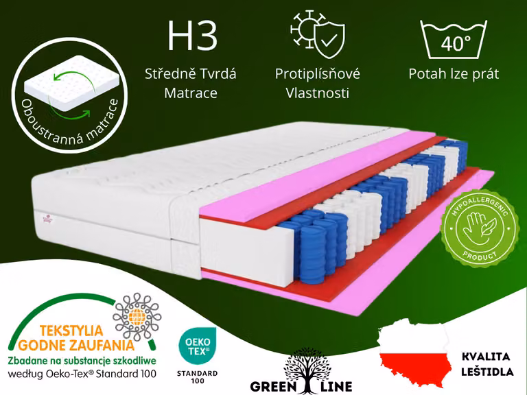 Materasso a molle insacchettate MARPUR, 180x200, modello Muvieso, 7 zone, rigidità H3, altezza 25 cm