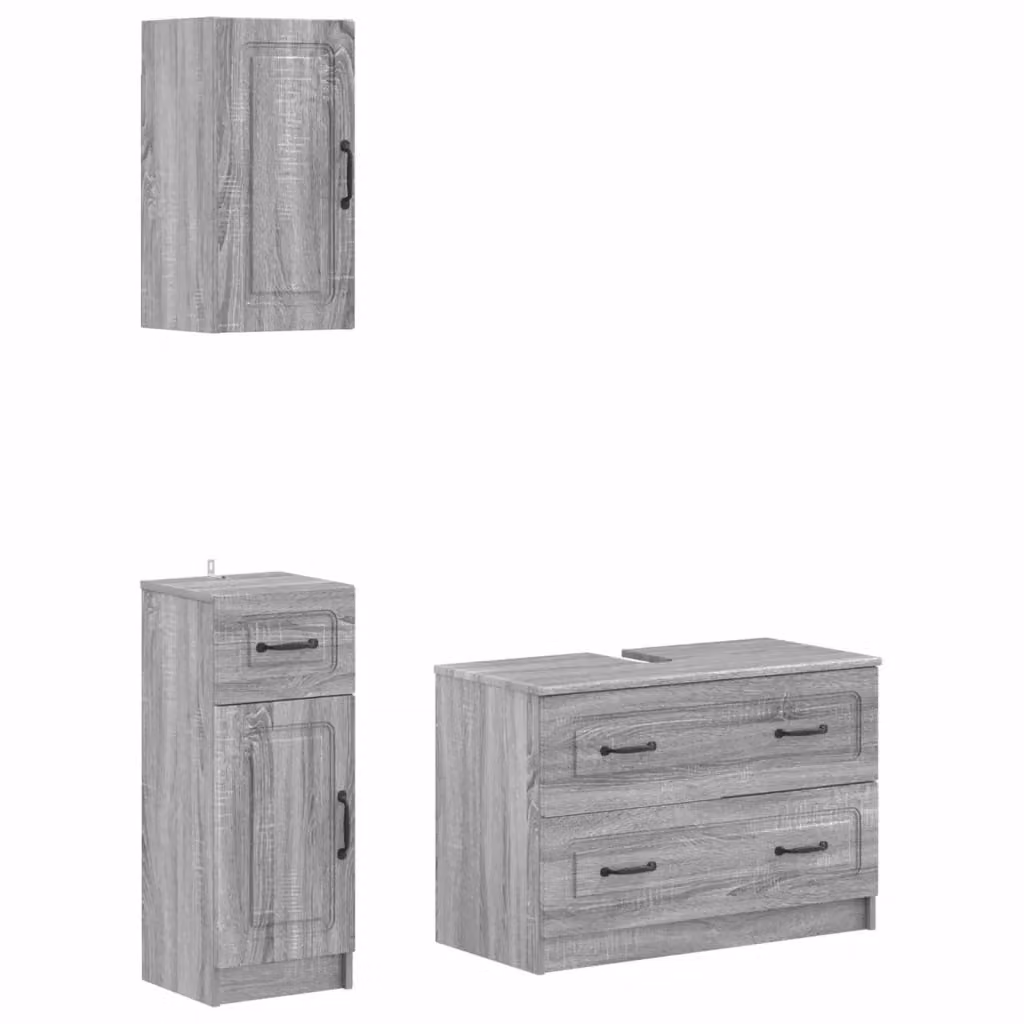 Set di mobili da bagno 3 pezzi vidaXL UTRECHT in legno grigio opaco con mobile sottolavabo e pensili a parete – 2