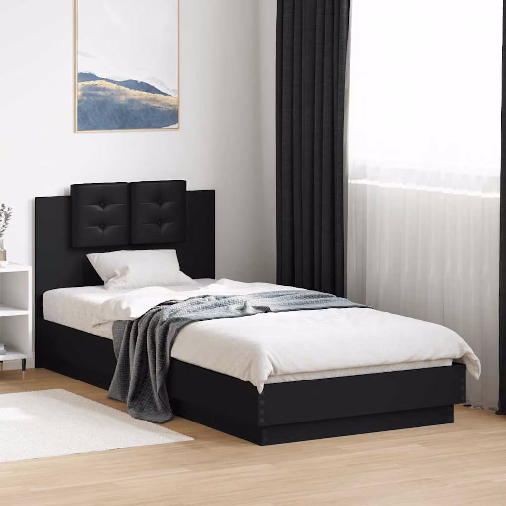 vidaXL Giroletto con Testiera in Legno Multistrato e Finta Pelle Nero 90x200 cm – 1