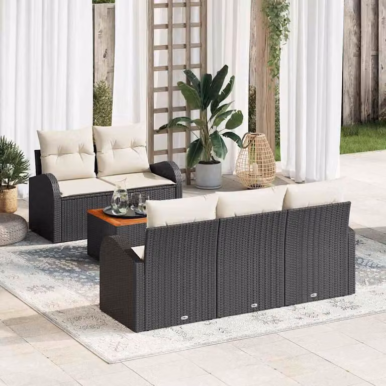 Maison Exclusive - Set Divano da Giardino con cuscino 6 pcs Nero polyrattan