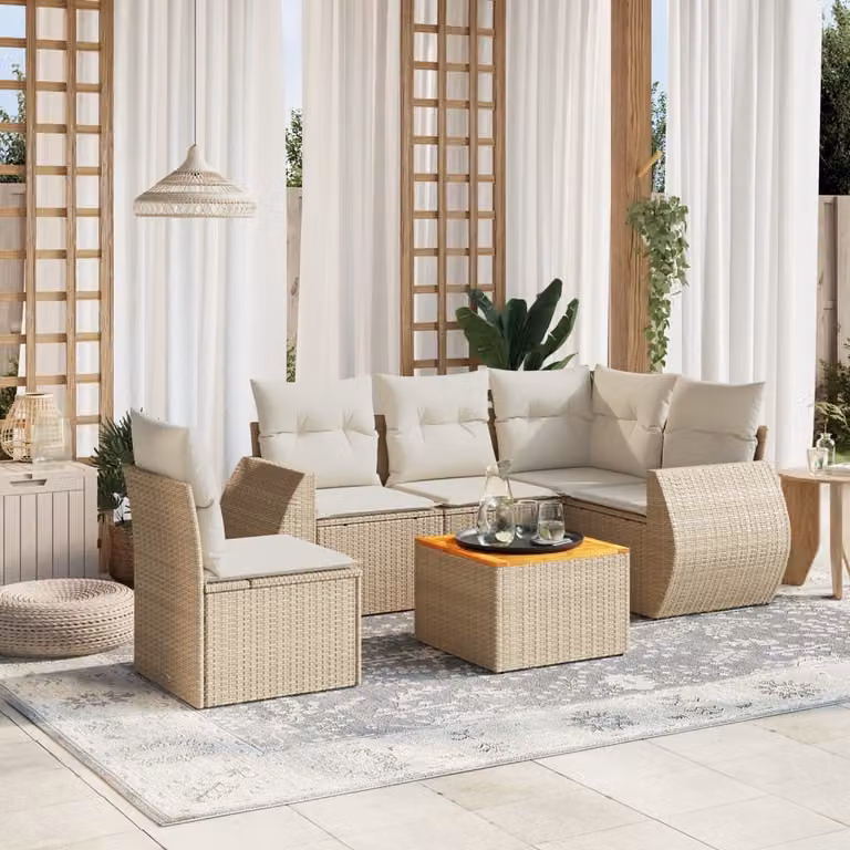 Maison Exclusive - Set Divano da Giardino 6 pz con Cuscini Beige in Polyrattan