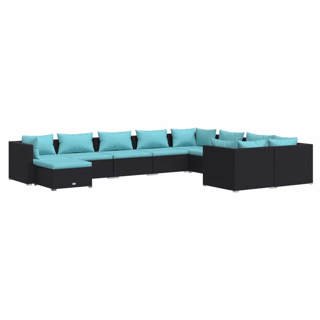 Set Divani da Giardino 10 pz con Cuscini in Polyrattan Nero