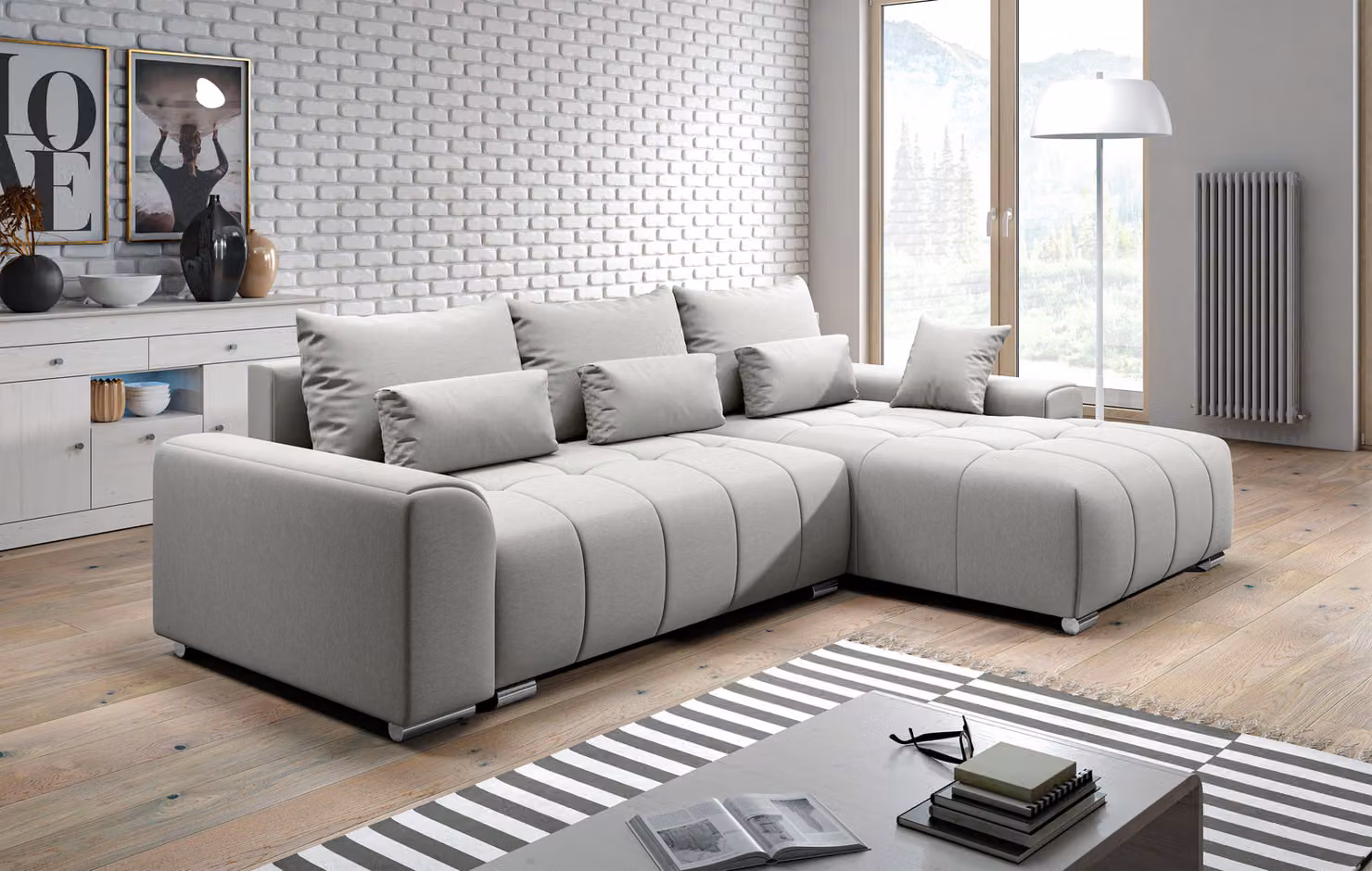 AX LIVING divano letto angolare con rete Rivolli 260 cm grigio