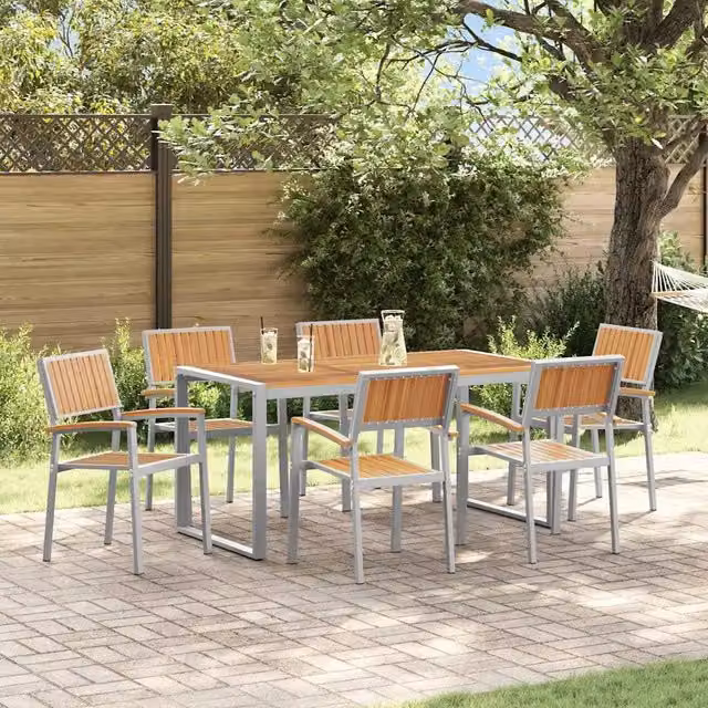Set da Pranzo per Giardino 7 pz Grigio Legno di Acacia Massello 3284370