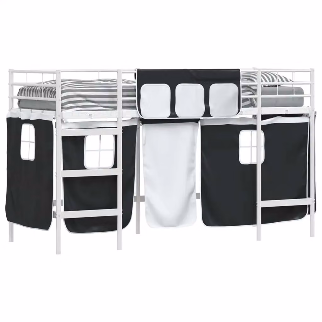 vidaXL Letto a castello per bambini in metallo con struttura a casetta e scala, Bianco e Nero, L/P/H: 190 x 90 x 194 cm – 2