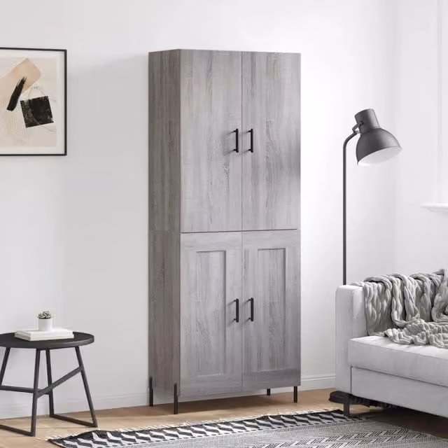 Credenza moderna vidaXL in legno e metallo, colore grigio, L: 69,5 cm, P: 34 cm, H: 180 cm