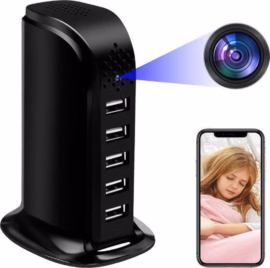 Telecamera di sorveglianza nascosta wireless Full HD 1080p con WiFi 5G, rilevamento del movimento e ricarica USB rapida