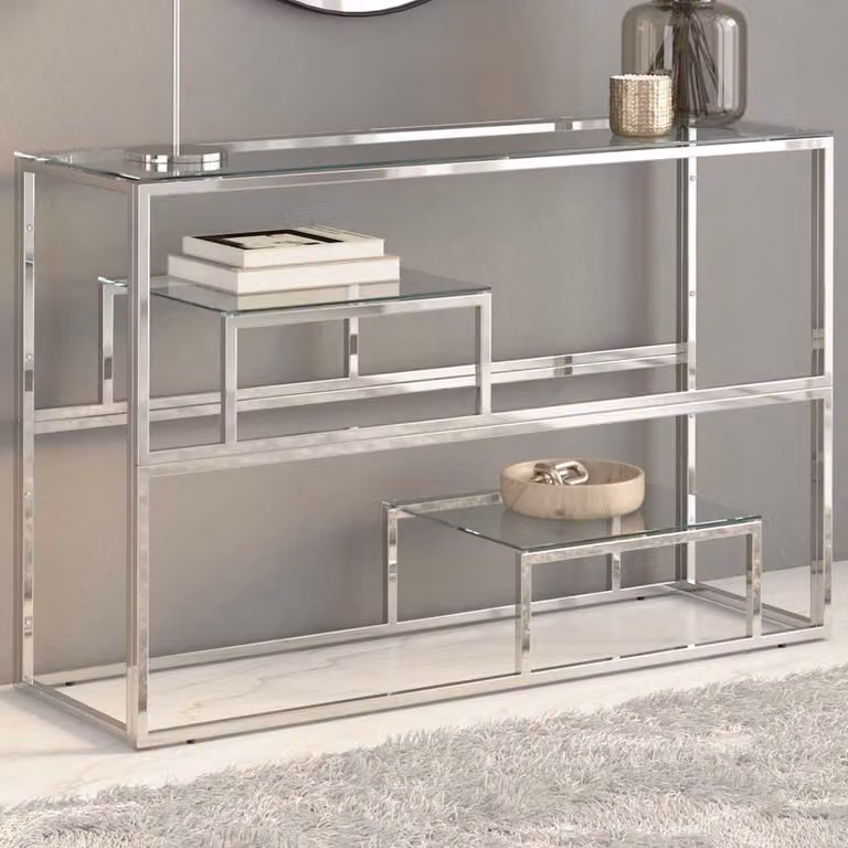 vidaXL Tavolino Consolle Moderno in Acciaio Inossidabile e Vetro Temperato Argento L/P/H: 70 x 35 x 35 cm