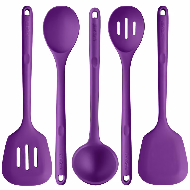 Elzusha - Set di 5 utensili da cucina in silicone extra lunghi - Resistenti al calore e antiaderenti