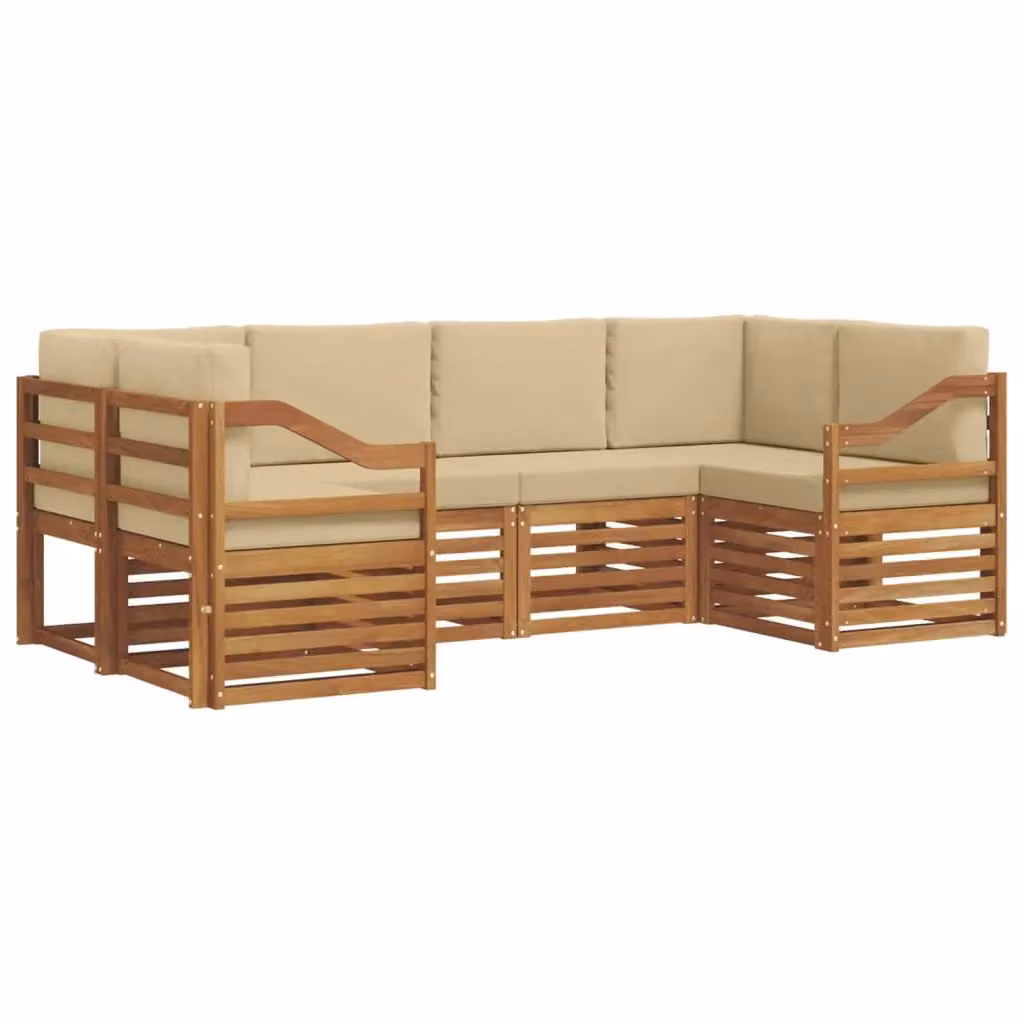 Set di divani da esterno a L vidaXL in legno di acacia con cuscini, colore marrone e beige – 2