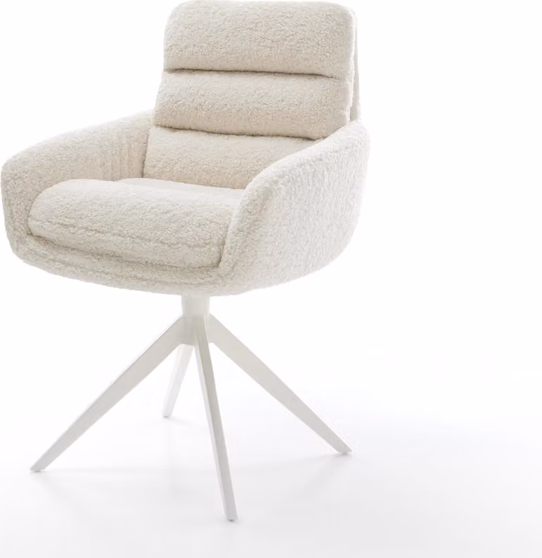 DELIFE Sedia girevole Abelia-Flex con braccioli in tessuto Teddy Beige Telaio a croce largo Bianco Girevole a 360° Funzione dondolo