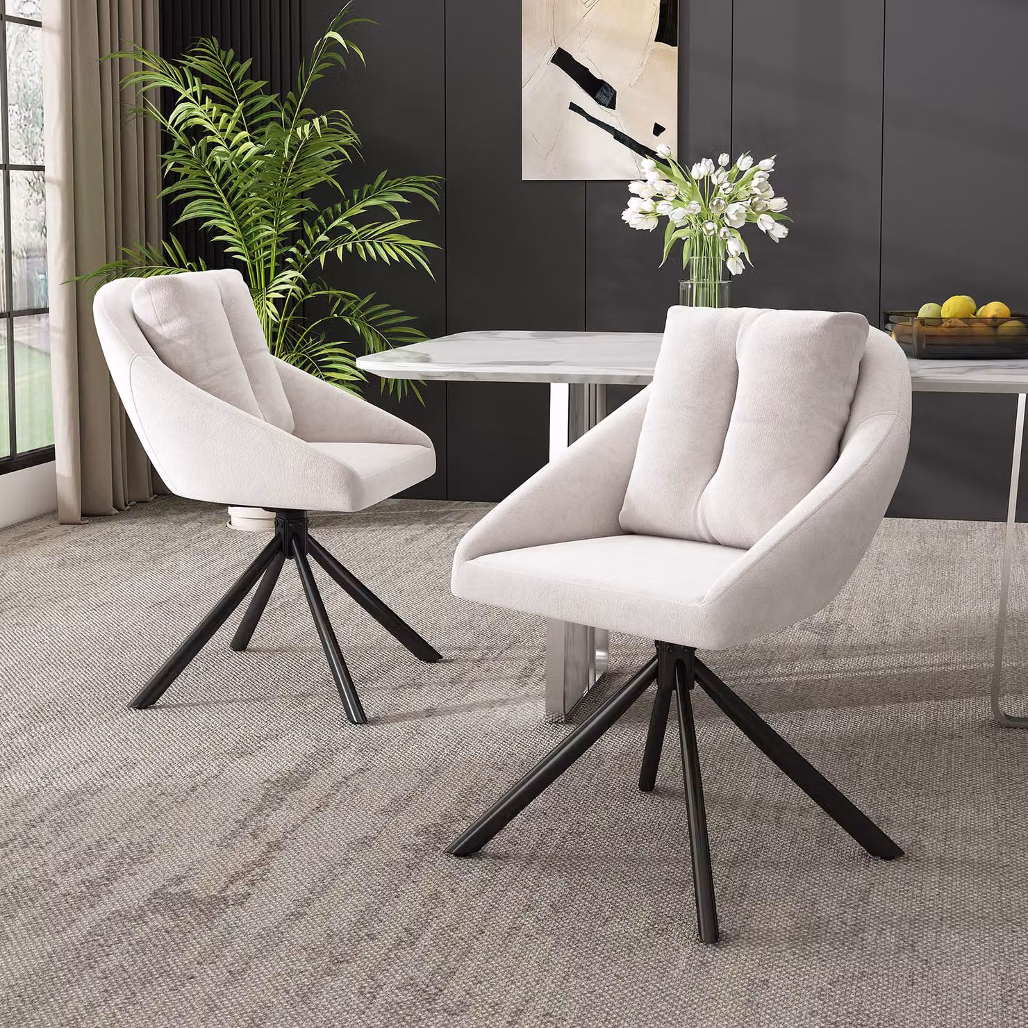 Set di 2 sedie da sala da pranzo Flieks girevoli a 360°, sedia imbottita da cucina con cuscino, poltrona girevole con gambe in metallo, sedia da soggiorno in velluto, beige