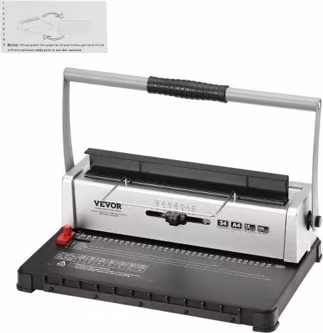 Rilegatrice a Spirale Manuale VEVOR per Formati A4, A5 e Lettera, Perforatrice a 34 Fori con Capacità 120 Fogli e Dorsi Regolabili 5-14mm, Colore Argento