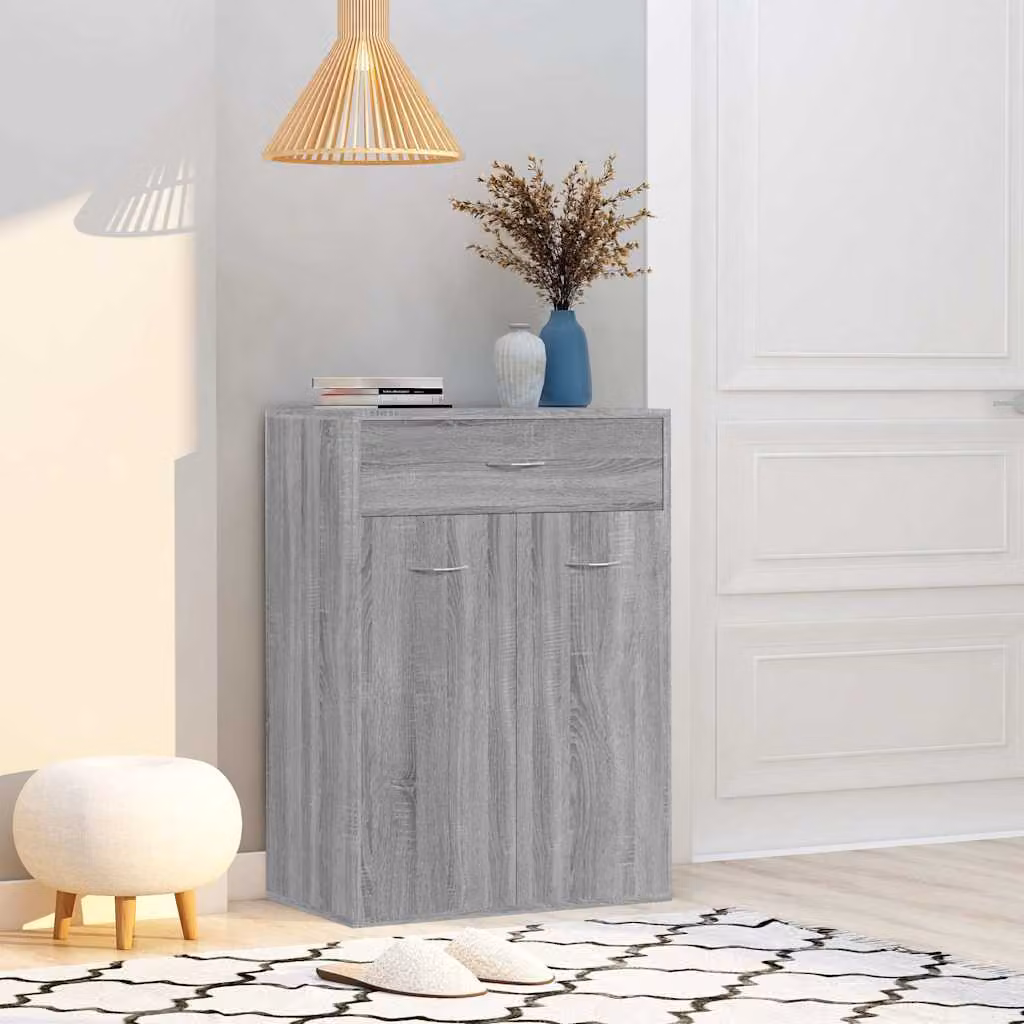 Scarpiera moderna vidaXL in legno grigio con ante a battente e ripiani interni L: 60 cm, P: 35 cm, H: 84 cm