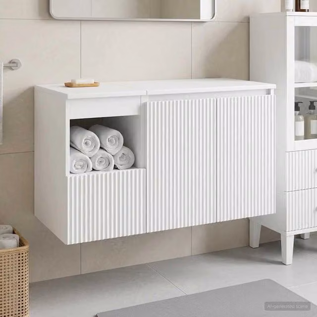 Set di mobili da bagno moderno vidaXL composto da mobile lavabo e pensile bianco opaco in MDF