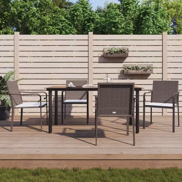 Set Pranzo da Giardino 5pz con Cuscini in Polyrattan e Acciaio 3186961