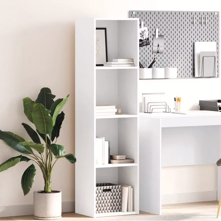 Libreria bianca vidaXL in legno e MDF con pannello posteriore, design minimalista, L 40 cm x P 30 cm x H 152 cm