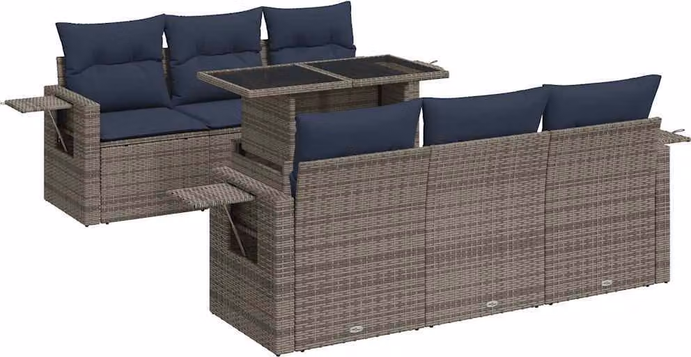 Set Divani da Giardino con Cuscini 7pz Grigio Polyrattan Acacia