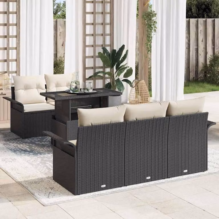 Maison Exclusive - Set Divano da Giardino con cuscino 6 pcs Nero polyrattan